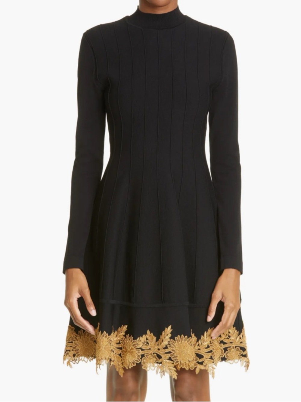 Lela Rose Guipure Lace Appliqué Fit And Flare Long Sleeve Mini Dress Size M